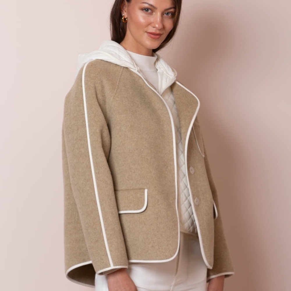Emma Merino Wool and Mulberry Silk Blended Short Coat with Puffer Vest Set